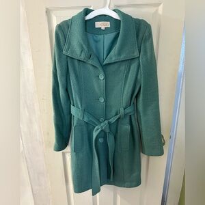 Costa Blanca Teal Lined Coat with Belt EUC